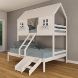 Beliche Casal/solteiro Casinha Encantada Com Kit Escada E Escorregador Madeira Maciça Branco Housin