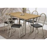 Sala De Jantar Completa Elba C/ Tampo De Madeira 160cm E 6 Cadeiras Noruega Niquel/nogueira - Courano Preto - Kappesberg