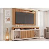 Rack Bancada C/ Painel P/ Tv Até 60 Pol New Oscar Rodízios 180x174cm Buriti/off White - Caemmun