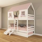 Treliche Casinha Encantada Com Kit Escada/ Escorregador Madeira Maciça Branco/ Rosa Housin