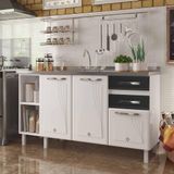 Balcão De Cozinha De Aço Gabinete Para Pia 3 Portas 2 Gavetas 150cm Multimóveis Cr20355 Branco-preto