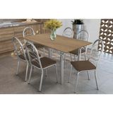Sala De Jantar Completa Elba C/ Tampo De Madeira 160cm E 6 Cadeiras Holanda Cromada/nogueira - Courano Marrom - Kappesberg