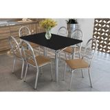 Sala De Jantar Completa Elba Tampo Madeirado C/ Vidro 120cm E 6 Cadeiras Holanda Cromada/preto - Courano Capuccino - Kappesberg