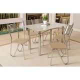Sala De Jantar Completa Elba Tampo Madeirado C/ Vidro 120cm E 6 Cadeiras Nápoles Cromada/off White - Courano Bege - Kappesberg