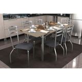 Sala De Jantar Completa Elba Tampo Madeirado C/ Vidro 160cm E 6 Cadeiras Portugal Cromada/freijo Bronze - Courano Preto - Kappesberg