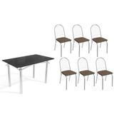 Sala De Jantar Completa Elba Tampo Madeirado C/ Vidro 120cm E 6 Cadeiras Noruega Cromada/preto - Courano Marrom - Kappesberg