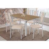 Sala De Jantar Completa Elba C/ Tampo De Madeira 160cm E 6 Cadeiras Lisboa Cromada/nogueira - Courano Bege - Kappesberg