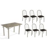 Sala De Jantar Completa Elba Tampo Madeirado C/ Vidro 120cm E 6 Cadeiras Noruega Niquel/freijo Bronze - Courano Preto - Kappesberg