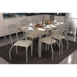 Sala De Jantar Completa Elba Tampo Madeirado C/ Vidro 160cm E 6 Cadeiras Portugal Niquel/freijo Bronze - Courano Bege - Kappesberg