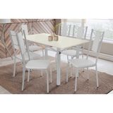 Sala De Jantar Completa Elba Tampo Madeirado C/ Vidro 160cm E 6 Cadeiras Lisboa Cromada/off White - Courano Branco - Kappesberg