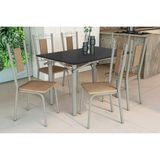 Sala De Jantar Completa Elba Tampo Madeirado C/ Vidro 120cm E 6 Cadeiras Florença Niquel/preto - Courano Capuccino - Kappesberg