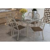 Sala De Jantar Completa Elba C/ Tampo De Vidro 150cm E 6 Cadeiras Holanda Niquel - Courano Marrom - Kappesberg