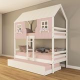 Treliche Casinha Encantada Madeira Maciça Rosa/ Branco Housin