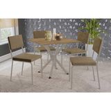 Sala De Jantar Completa Volga C/ Tampo De Madeira 90cm E 4 Cadeiras Zaria Niquel/nogueira - Suede Bege - Kappesberg