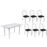 Sala De Jantar Completa Elba C/ Tampo De Vidro 140cm E 6 Cadeiras Noruega Cromada - Courano Preto - Kappesberg