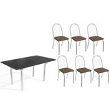 Sala De Jantar Completa Elba Tampo Madeirado C/ Vidro 160cm E 6 Cadeiras Noruega Cromada/preto - Courano Marrom - Kappesberg