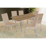 Sala De Jantar Completa Elba C/ Tampo De Madeira 160cm E 6 Cadeiras Amsterdã Cromada/nogueira - Courano Bege - Kappesberg
