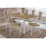 Sala De Jantar Completa Elba C/ Tampo De Madeira 160cm E 6 Cadeiras Lisboa Cromada/nogueira - Courano Capuccino - Kappesberg