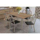 Sala De Jantar Completa Elba C/ Tampo De Madeira 160cm E 6 Cadeiras Holanda Niquel/nogueira - Courano Preto - Kappesberg