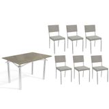Sala De Jantar Completa Elba Tampo Madeirado C/ Vidro 120cm E 6 Cadeiras Zaria Cromada/freijo Bronze - Boucle Cinza - Kappesberg