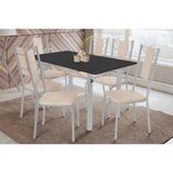 Sala De Jantar Completa Elba Tampo Madeirado C/ Vidro 160cm E 6 Cadeiras Lisboa Cromada/preto - Courano Bege - Kappesberg