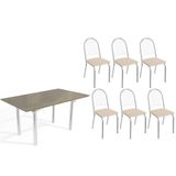 Sala De Jantar Completa Elba Tampo Madeirado C/ Vidro 160cm E 6 Cadeiras Noruega Cromada/freijo Bronze - Courano Bege - Kappesberg