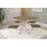 Sala De Jantar Completa Volga C/ Tampo De Madeira 90cm E 4 Cadeiras Noruega Cromado/nogueira - Capuccino - Kappesberg