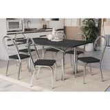 Sala De Jantar Completa Elba Tampo Madeirado C/ Vidro 160cm E 6 Cadeiras Holanda Cromada/preto - Courano Preto - Kappesberg
