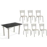 Sala De Jantar Completa Elba Tampo Madeirado C/ Vidro 120cm E 6 Cadeiras Portugal Niquel/preto - Courano Bege - Kappesberg