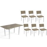 Sala De Jantar Completa Elba Tampo Madeirado C/ Vidro 160cm E 6 Cadeiras Zaria Cromada/freijo Bronze - Boucle Bege - Kappesberg