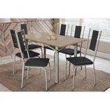 Sala De Jantar Completa Elba Tampo Madeirado C/ Vidro 160cm E 6 Cadeiras Lisboa Niquel/freijo Bronze - Courano Preto - Kappesberg