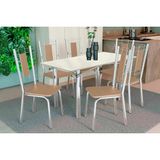 Sala De Jantar Completa Elba Tampo Madeirado C/ Vidro 120cm E 6 Cadeiras Florença Cromada/off White - Courano Capuccino - Kappesberg