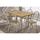 Sala De Jantar Completa Elba C/ Tampo De Madeira 160cm E 6 Cadeiras Noruega Niquel/nogueira - Courano Capuccino - Kappesberg
