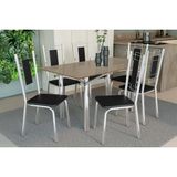 Sala De Jantar Completa Elba Tampo Madeirado C/ Vidro 160cm E 6 Cadeiras Florença Cromada/freijo Bronze - Courano Preto - Kappesberg