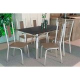 Sala De Jantar Completa Elba Tampo Madeirado C/ Vidro 120cm E 6 Cadeiras Florença Cromada/preto - Courano Marrom - Kappesberg
