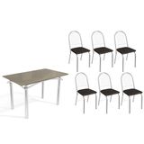 Sala De Jantar Completa Elba Tampo Madeirado C/ Vidro 120cm E 6 Cadeiras Noruega Cromada/freijo Bronze - Courano Preto - Kappesberg