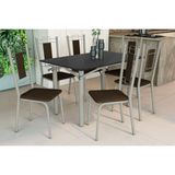Sala De Jantar Completa Elba Tampo Madeirado C/ Vidro 120cm E 6 Cadeiras Florença Niquel/preto - Courano Marrom - Kappesberg