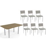 Sala De Jantar Completa Elba C/ Tampo De Madeira 160cm E 6 Cadeiras Zaria Cromada/nogueira - Boucle Cinza - Kappesberg
