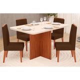 Sala De Jantar Completa Hera C/ Tampo Madeirado C/ Vidro 120x90cm E 4 Cadeiras Lia Freijó/suede Moca - Dj Móveis