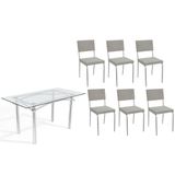 Sala De Jantar Completa Elba C/ Tampo De Vidro 150cm E 6 Cadeiras Zaria Cromada - Boucle Cinza - Kappesberg
