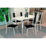 Sala De Jantar Completa Elba Tampo Madeirado C/ Vidro 120cm E 6 Cadeiras Florença Cromada/off White - Courano Preto - Kappesberg