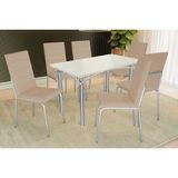 Sala De Jantar Completa Elba Tampo Madeirado C/ Vidro 120cm E 6 Cadeiras Amsterdã Cromada/off White - Courano Bege - Kappesberg