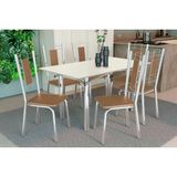 Sala De Jantar Completa Elba Tampo Madeirado C/ Vidro 160cm E 6 Cadeiras Florença Cromada/off White - Courano Capuccino - Kappesberg
