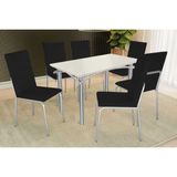 Sala De Jantar Completa Elba Tampo Madeirado C/ Vidro 120cm E 6 Cadeiras Amsterdã Cromada/off White - Courano Preto - Kappesberg