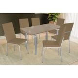 Sala De Jantar Completa Elba Tampo Madeirado C/ Vidro 160cm E 6 Cadeiras Amsterdã Cromada/freijo Bronze - Courano Capuccino - Kappesberg