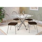 Sala De Jantar Completa Volga C/ Tampo De Vidro 90cm E 4 Cadeiras Noruega Niquel - Courano Marrom - Kappesberg