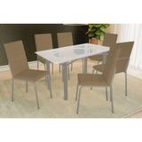 Sala De Jantar Completa Elba C/ Tampo De Vidro 150cm E 6 Cadeiras Amsterdã Niquel - Courano Capuccino - Kappesberg