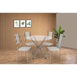 Sala De Jantar Completa Volga C/ Tampo De Vidro 95cm E 4 Cadeiras Lisboa Niquel - Courano Branco - Kappesberg