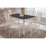 Sala De Jantar Completa Elba Tampo Madeirado C/ Vidro 120cm E 6 Cadeiras Lisboa Cromada/preto - Courano Bege - Kappesberg