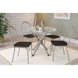 Sala De Jantar Completa Volga C/ Tampo De Vidro 95cm E 4 Cadeiras Noruega Niquel - Courano Preto - Kappesberg